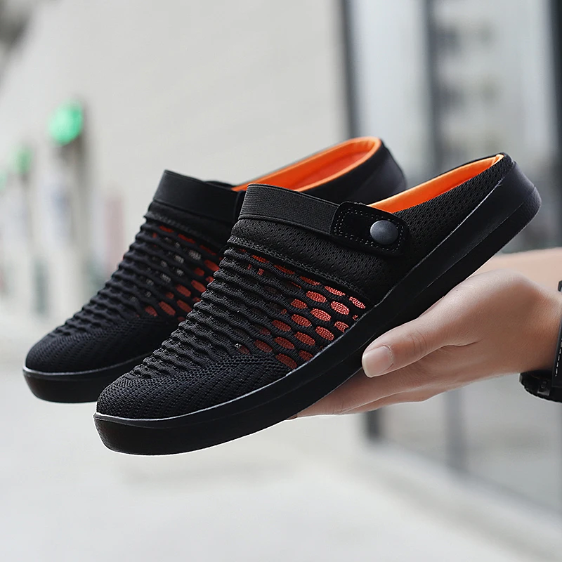 STRONGSHEN Summer Women Men Sandals Mesh Breathable Padded Beach Flip Flops Shoes Solid Flat Bath Slippers Lighted Casual Shoes