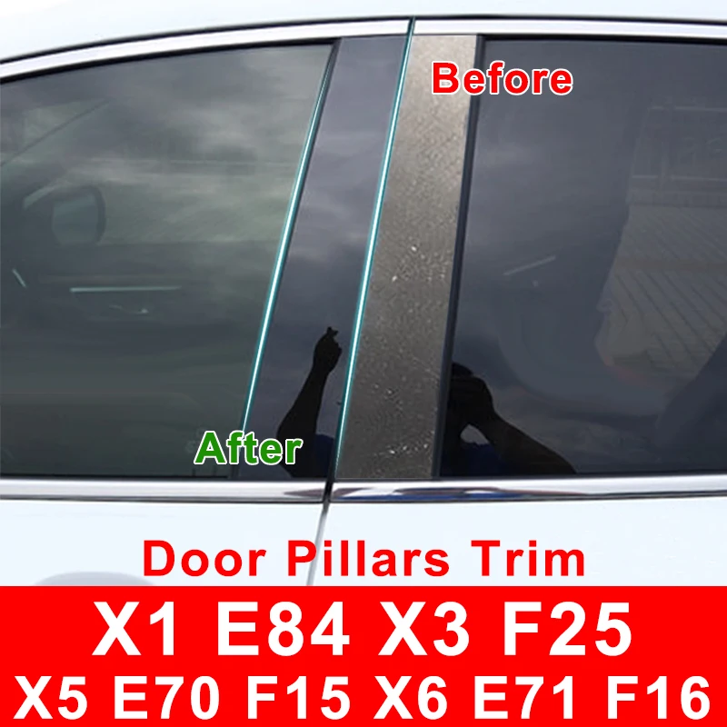 Glossy Car Door Pillar Post Trim Sticker For BMW X3 F25 G01 X5 E70 F15 X6 E71 F16 X1 E84 Window B-Pillars Styling Accessories