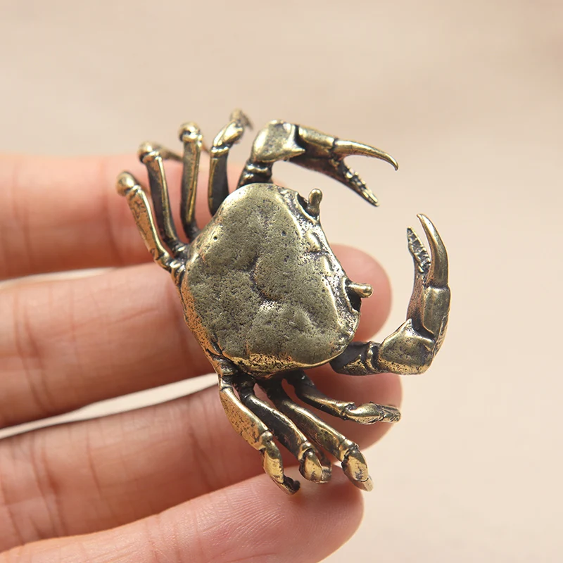 Solid Brass Crab Small Statue Ornament Copper Handmade Antique Animal Miniature Figurine Office Desk Decoration Home Decor Craft