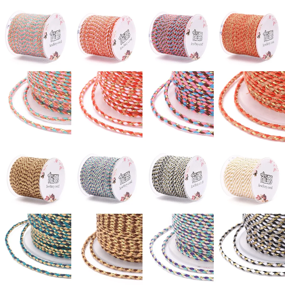 20M 1.5mm Handmade 4-Ply Macrame Cotton Cord with Gold Wire Braided String Thread For Needlework Bracelet DIY Jewelry Making