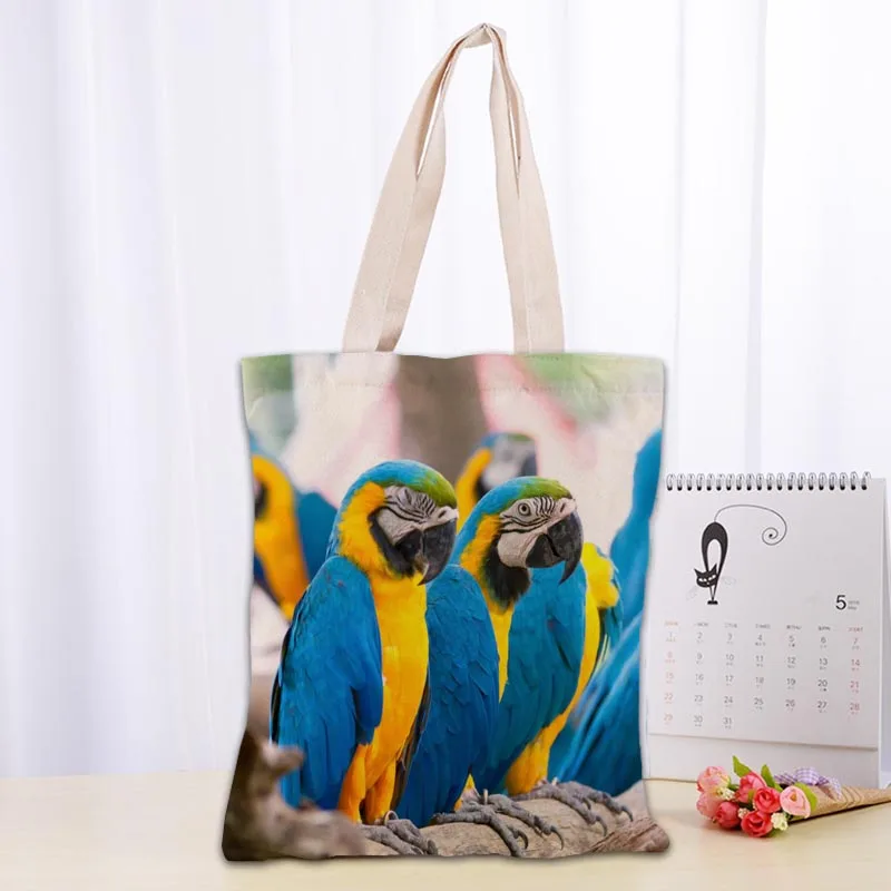 Custom Animal Parrot Tote Shopping Bags 30x35cm Tote Bag Reusable Handbag Women Shoulder Cloth Pouch Foldable 1009