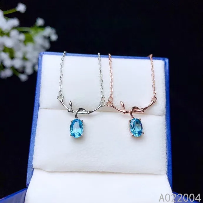 

KJJEAXCMY Fine Jewelry 925 Sterling Silver Inlaid Natural Blue Topaz Female Miss woman Pendant Necklace Trendy Support Detection