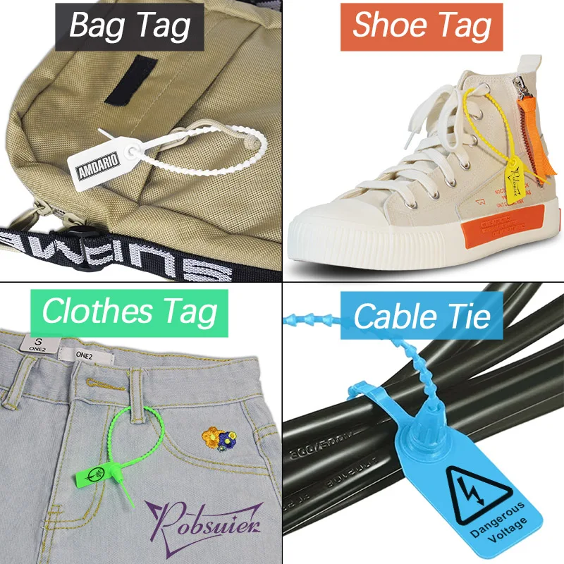 100 Custom Print Hang Tags Beaded Plastic Cable Zip Ties Garment Clothing Shoe Bag Security Brand Logo Tag Label Seal 250mm/9.8\