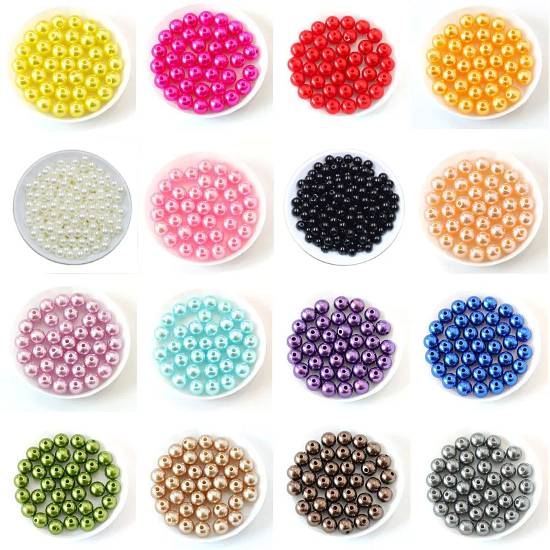 3/4/6/8/10/12mm Acrylic Plastic Round With Hole ABS Imitation Pearl Beads Loose Spacer Bead For Jewelry Making Finding Supplies