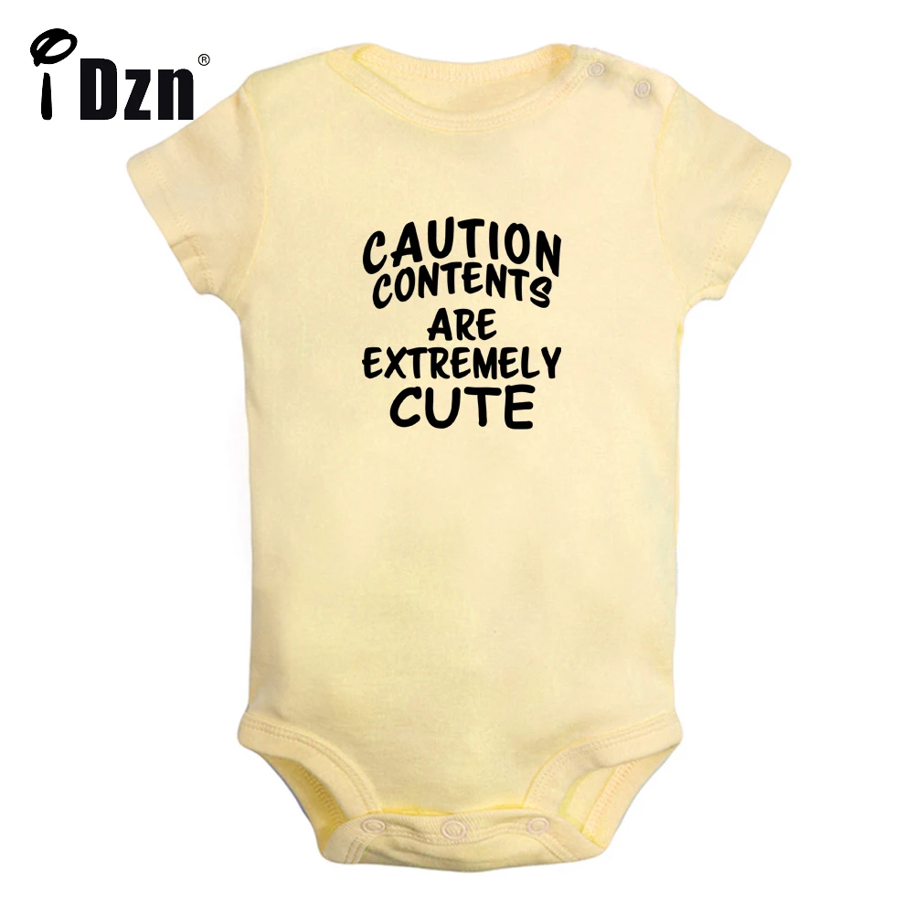 Caution Contents Are Extremely Cute Baby Bodysuit Funny Printed Clothing Baby Boys Rompers Baby Girls Short Sleeves Jumpsuit