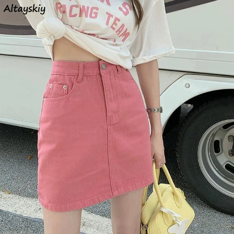 

Skirts Women Denim Simple Classic Vinatge A-line All-match College Streetwear Ulzzang Ladies Leisure Fashion Daily Summer Mini