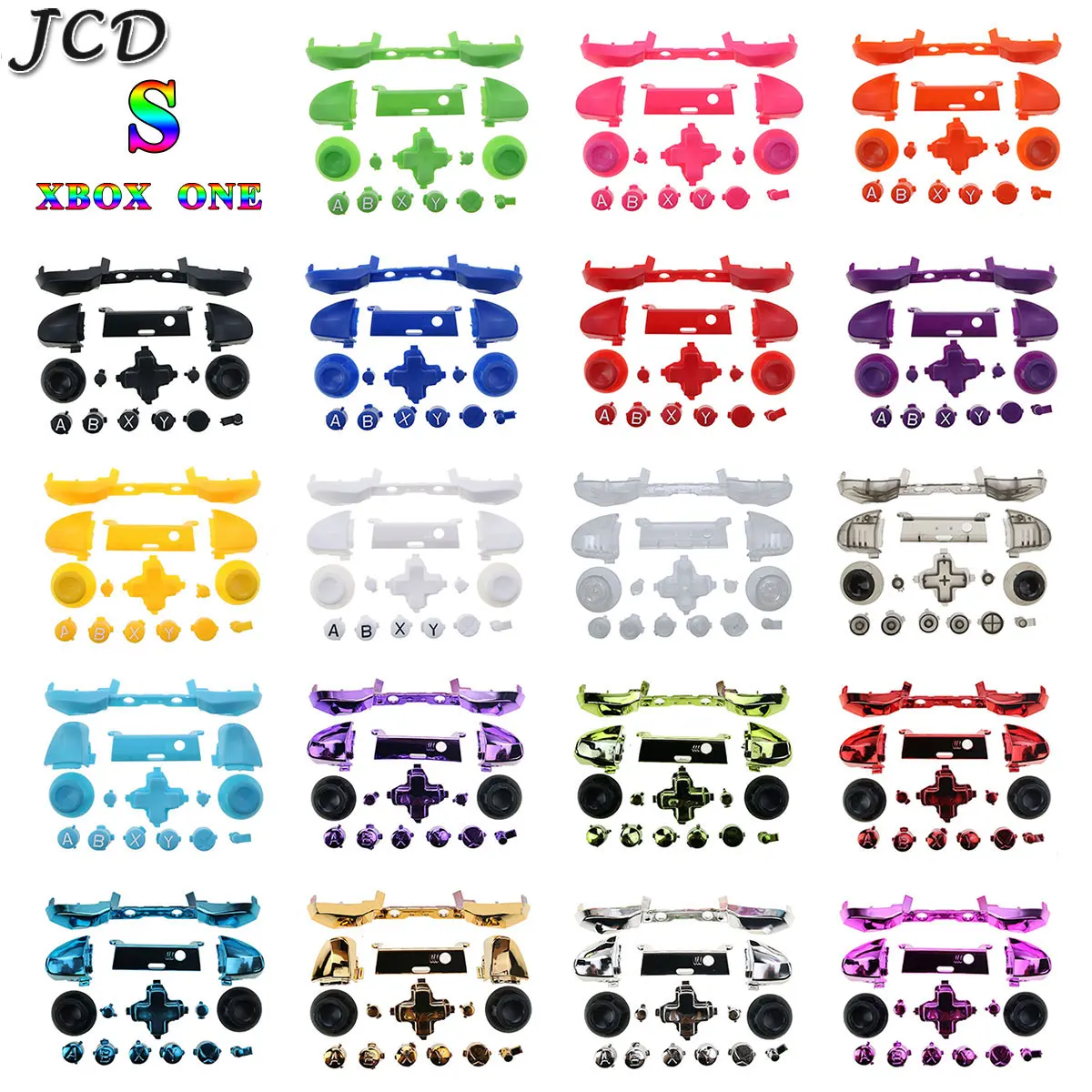 JCD For Xbox One S Plating Replacement Repair Chrome ABXY Dpad Triggers Full Buttons Set Mod Kits for Xbox One S Controller