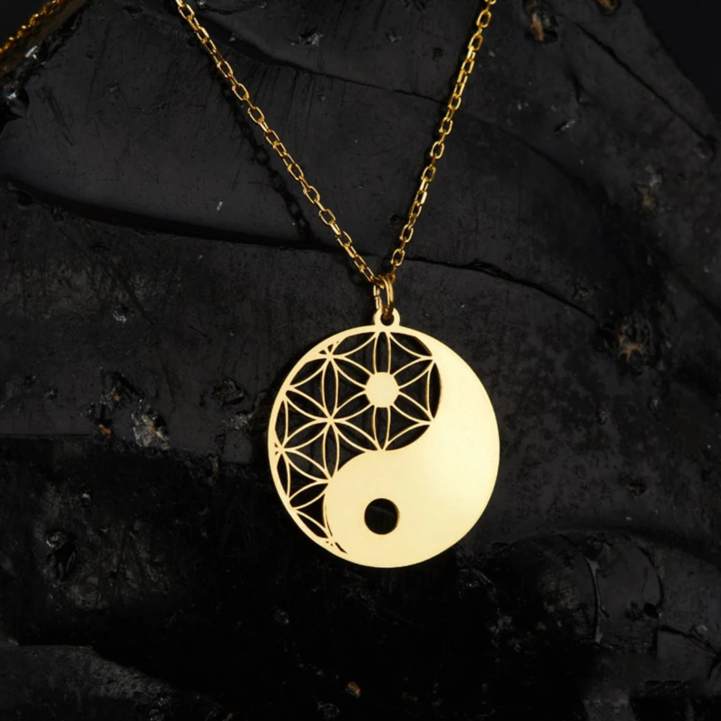CHENGXUN Dainty Yin Yang Flower of Life Pendant Necklace for Men Women Spiritual Charm Chain Friends Jewelry for Yoga Lover