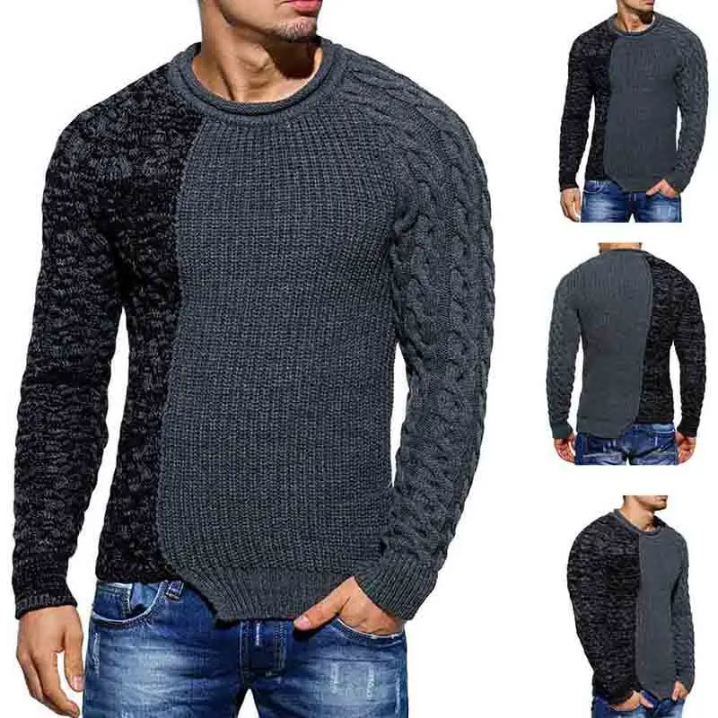 

2021 Autumn Winter Color Stitching Twist Flowers Sweater Men Personality O-Neck Slim Fit Pullover Knitted Sweaters Streetwear