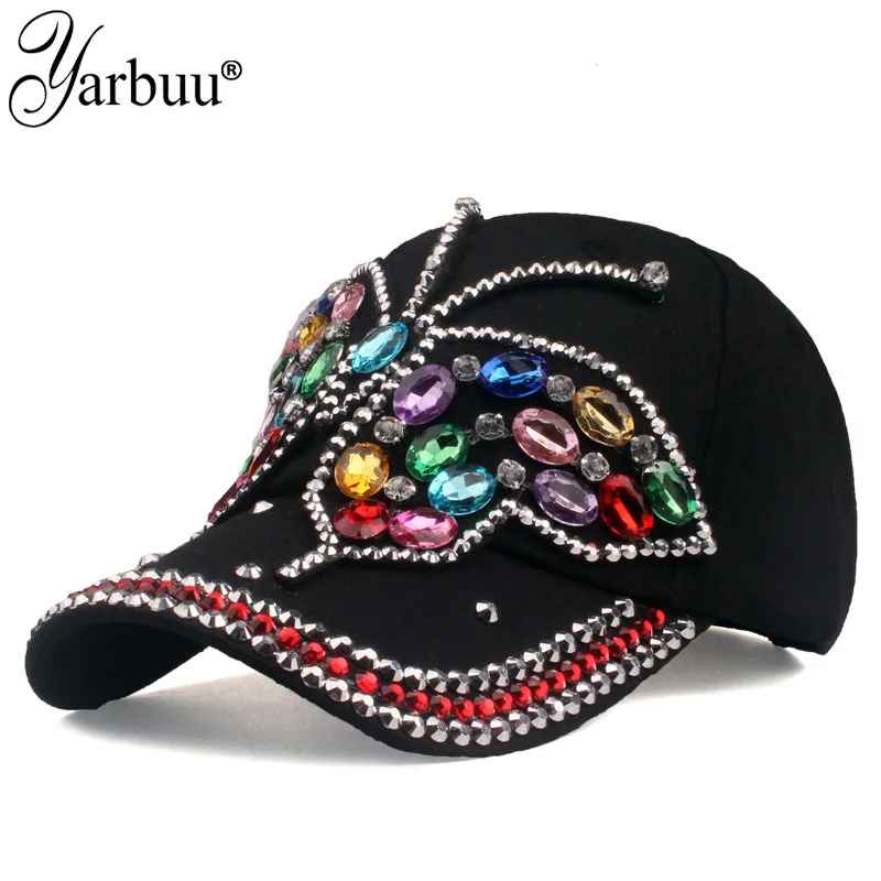 [YARBUU] New Fashion Luxury Rhinestone Woman Baseball Cap Butterfly Pattern Gorras Female Glass Diamonds Hip Hop Hat