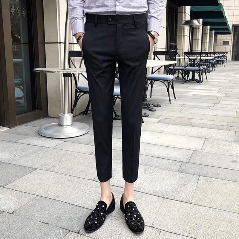 

Custom Side Tape Mens Dress Pant Business Casual Office Trousers Pantalon Homme Slim Fit Men Social Trouser Smart Casual Pants