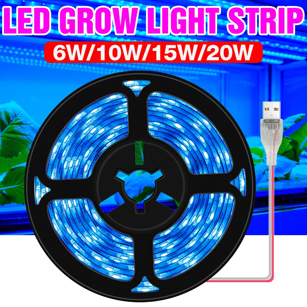 Full Spectrum LED Grow Light USB 5V LED Greenhouse Strip 0.5 1 2 3m Waterproof 2835 SMD LED Phyto Lamp Hydroponic Plant Growing