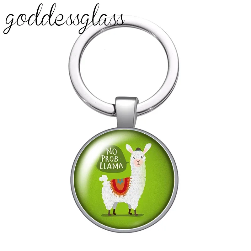 Lovely Alpaca NO DRAMA LLAMA Fashion Cute glass cabochon keychain Bag Car key chain Ring Holder Charms keychains for Gifts