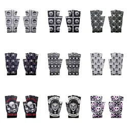 Hip Hop Gloves 3D Skull Print Unisex Winter Knitted Half Finger Gloves Women's Windproof Riding Touch Screen Fingerless Gloves