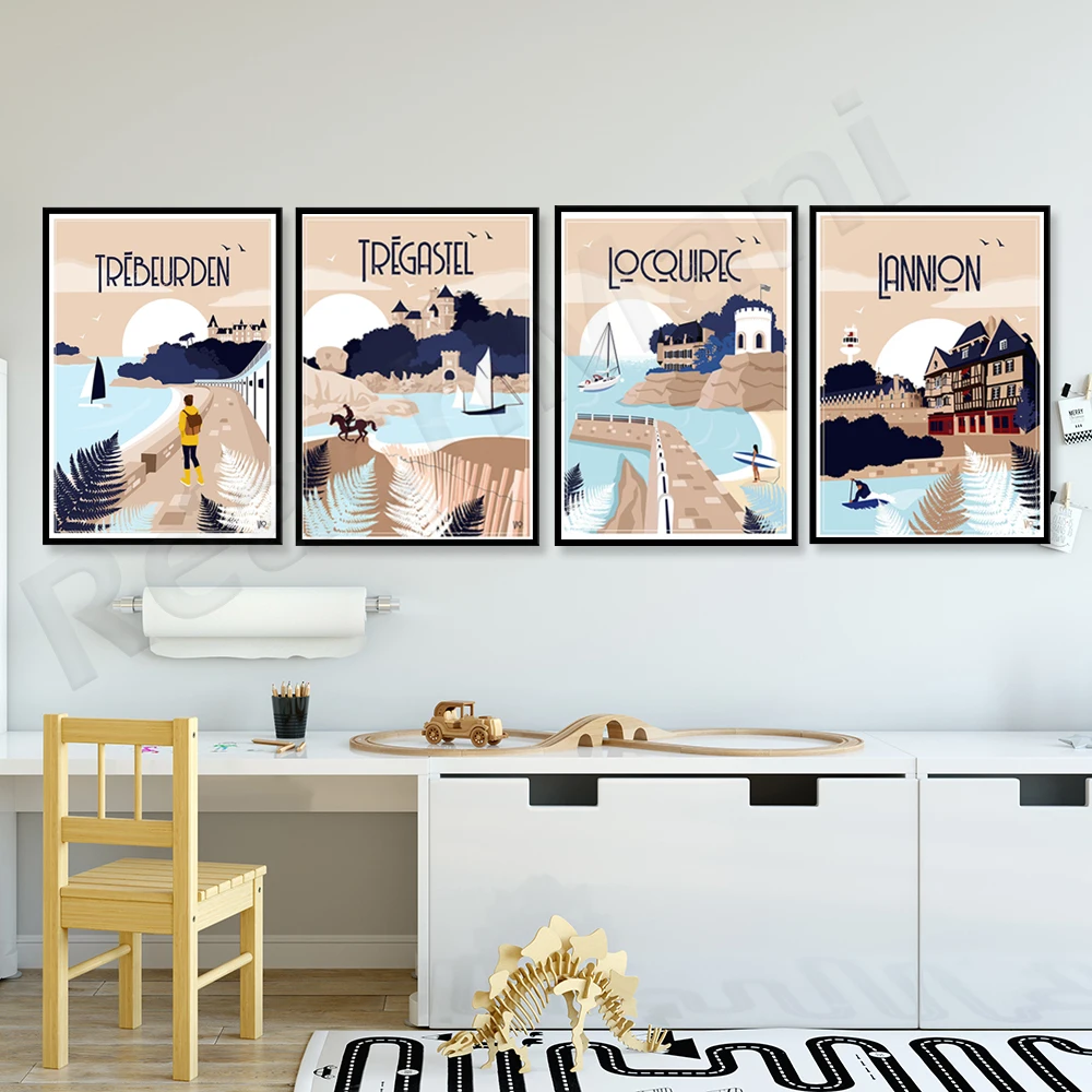 

Travel posters, Locquirec, Lannion, Trégastel, Treboden | Brittany Tourism Pink Granite Coast Poster Wall Art Home Decoration |