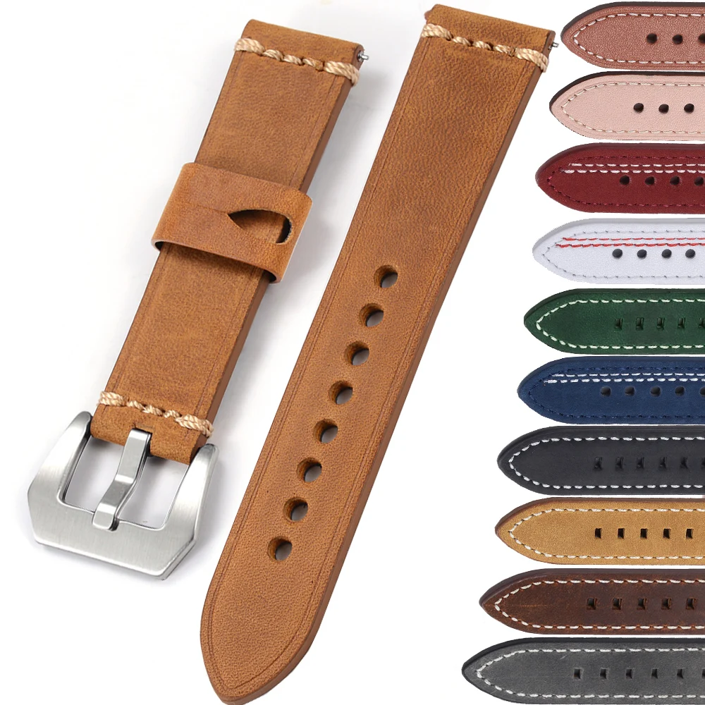 

Men Watch Band Genuine Leather Straps 22mm 24mm Watch Accessories Belt High Quality Top Grain Watchbands