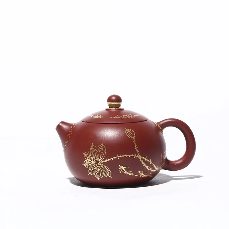 

Painted Gold Xishi Teapot Zisha Teapot Yixing Handmade Pot, Kung-Fu Teaware, Purple Clay Drinkware for Puer Green and Black