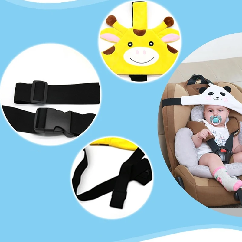 Soporte de cabeza de asiento de coche para bebé, Cinturón de sujeción para la cabeza, posicionador de sueño ajustable, almohadas de seguridad para bebé de dibujos animados