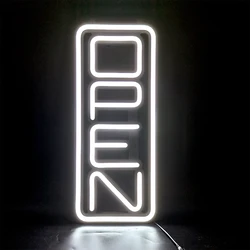 Señal abierta de 8 ''x 19'' con forma rectangular, señal abierta de neón de Color blanco, iluminación de negocios, se ilumina de forma constante con adaptador en todo el mundo, venta al por mayor