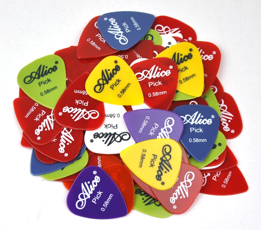 100pcs Alice Glossy Nylon Guitar Picks Plectrums 0.58-1.5mm 6 Gauges Mixed