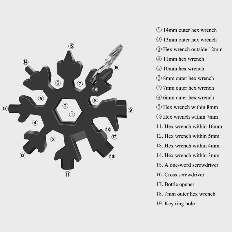 18 In 1 Schneeflocke Schnee Wrench Werkzeug Spanner Hex Wrench Multifunktions Camping Im Freien Überleben Werkzeuge Flasche Opener Schraubendreher