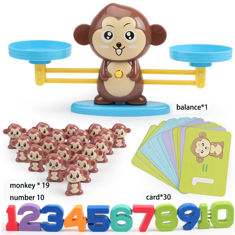 Math Match Game Board Toys Monkey Cat Digital Balance Scale Toy Kids Educational Learning Toy Add Subtract Math Toys