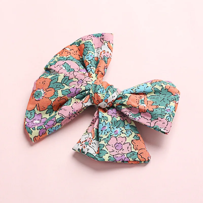 Baby Hair Clips Big Bows School Girls Hair Accessories kids Hairpin Printing Children Handtied Barrette Cotton Linen Hairgrips