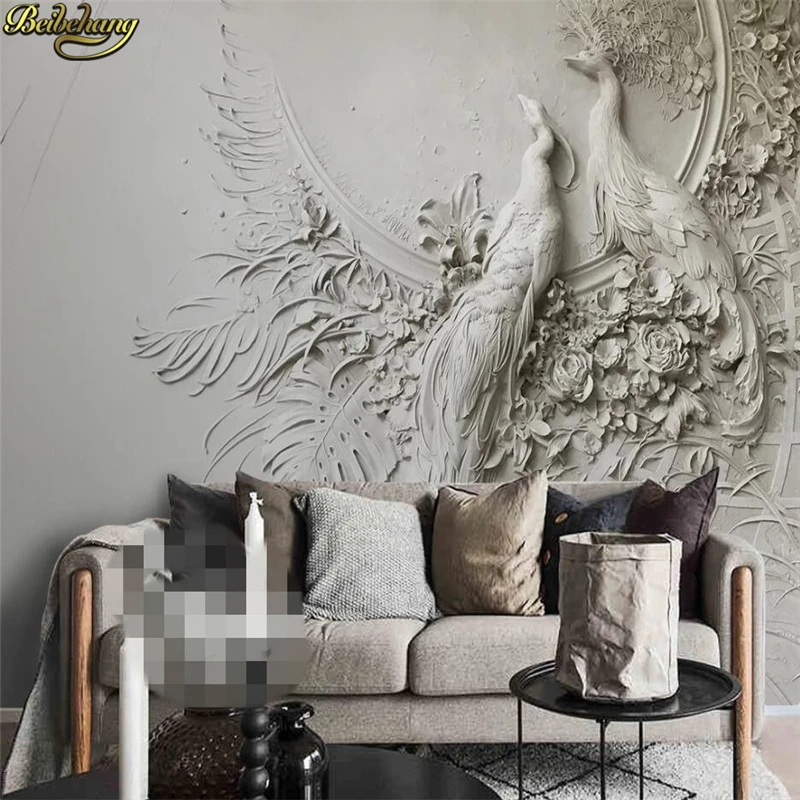 beibehang Custom wall paper mural 3D relief peacock TV sofa background wall papel de parede para quarto 3d wallpaper