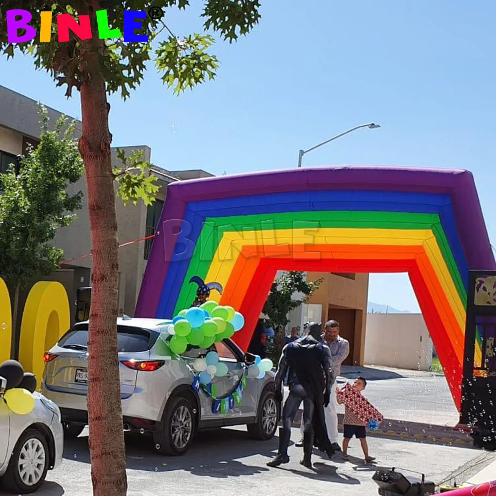 

Custom Colorful Square Inflatable Rainbow Arch With Blower Advertising Archway Entrance Tunnel For Birthday Party Decoration