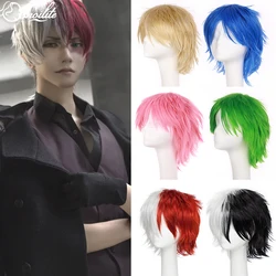 S-noilite Synthetic Black White Purple Red Short Hair Cosplay Wig 12inch High Temperature Fiber Hair Wigs anime wig unisex