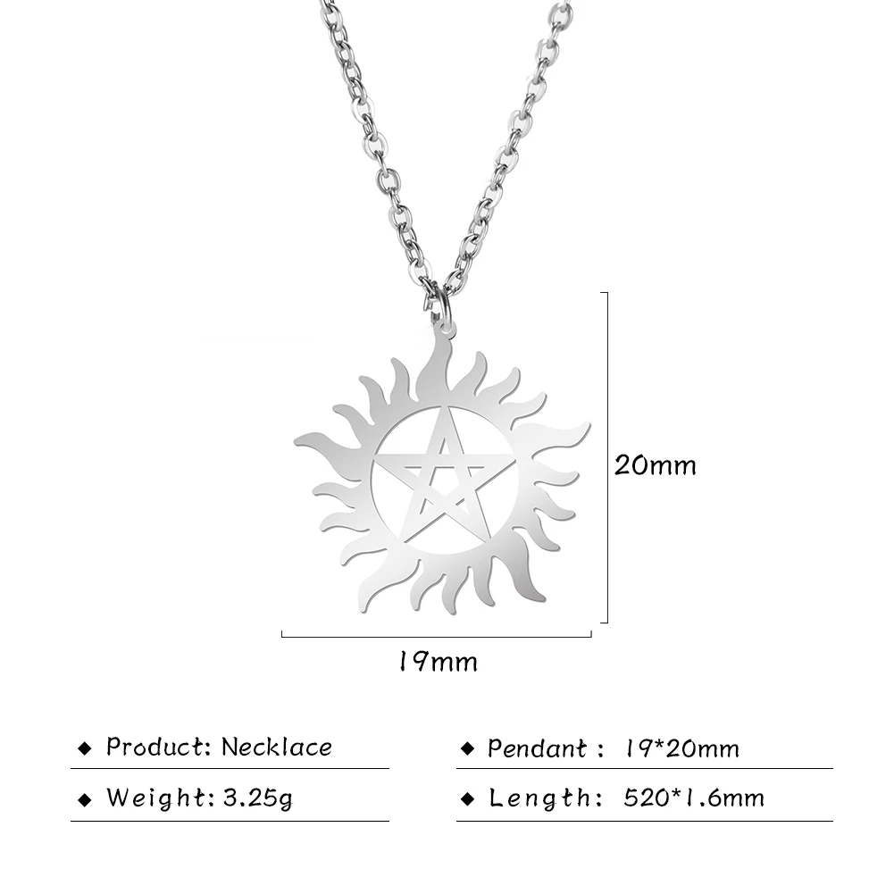 Skyrim Edelstahl Glänzende Sonne Pentagramm Anhänger Halskette Supernatural Dean Aussage Box Kette Halsketten Paar Frauen Männer – Detail 12