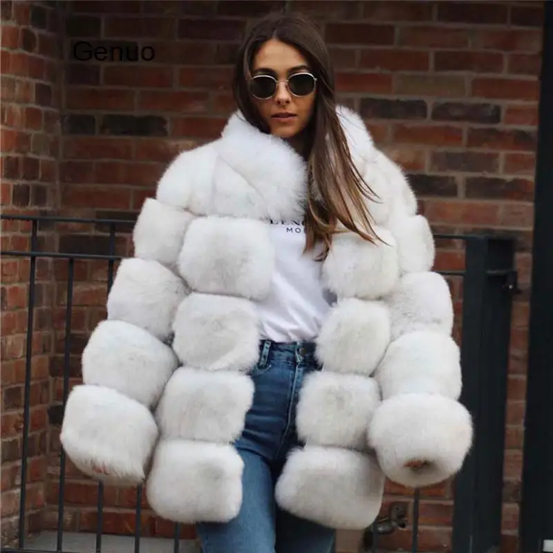 Women Luxury Fake Fox Fur Jacket High Quality Outwear Stand Collar Thick Warm Winter Overcoats Flurry Women Faux Fox Fur Coats