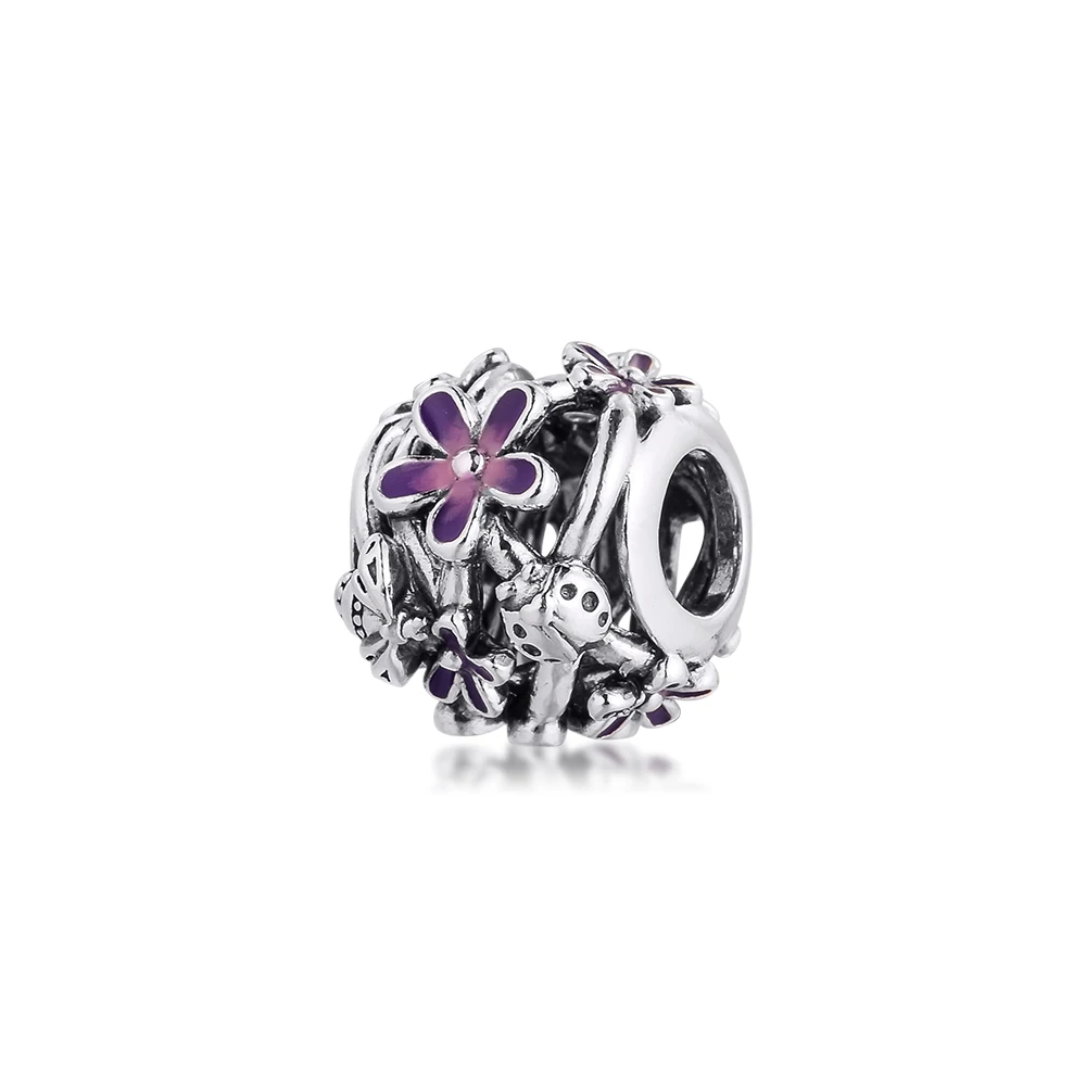 

Openwork Purple Daisy Charm DIY Beads For Jewelry Making Sterling Silver Jewelry Charms Fits Original Charms Chain Bracelets