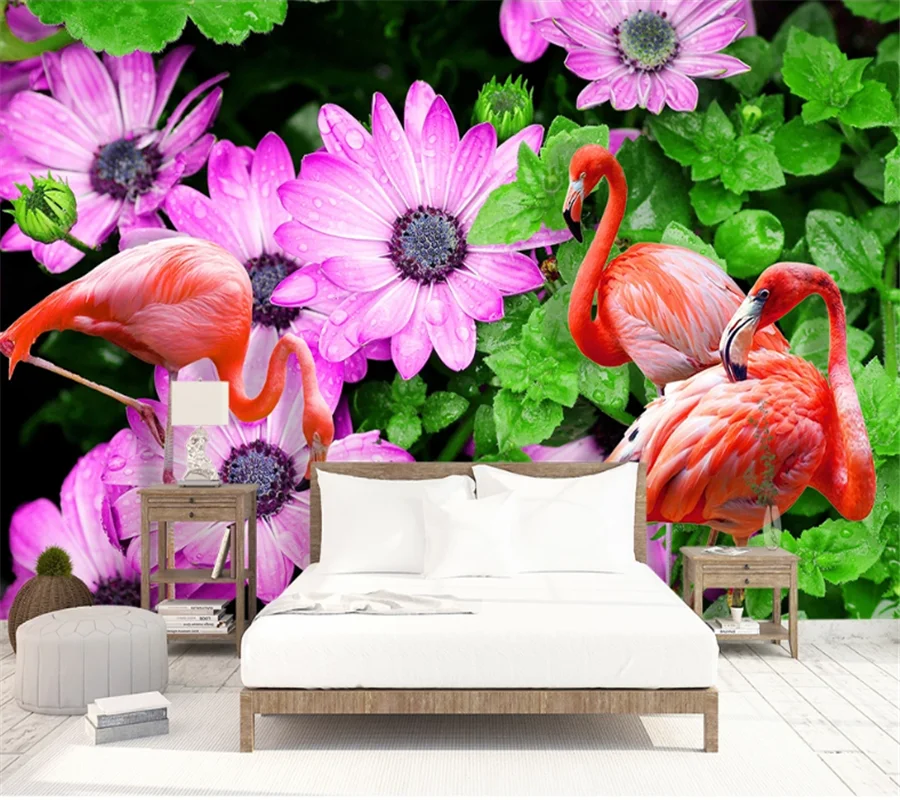 wellyu Customized Wallpaper 3d Nordic Small Fresh Tropical Rainforest Flower Flamingo Pastoral Background Wallpaper