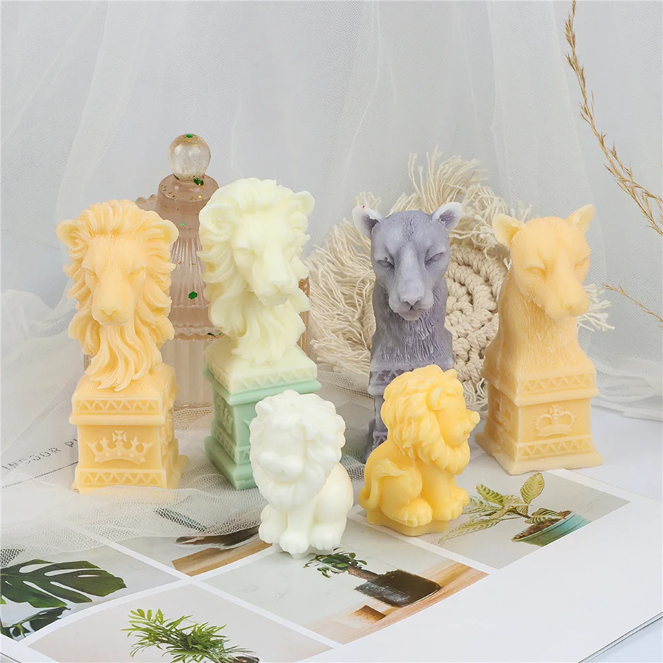 Lion King Sitting Silicone Candle Soap Mold Cartoon Statue Ornament Handmade DIY Resin Scented Animal Style Elements Gifts