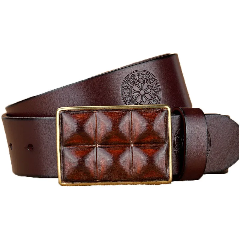 (Ta-weo) Men Retro Pure Copper Smooth Buckle All-match Belts, Casual Fashion Genuine Leather Belt