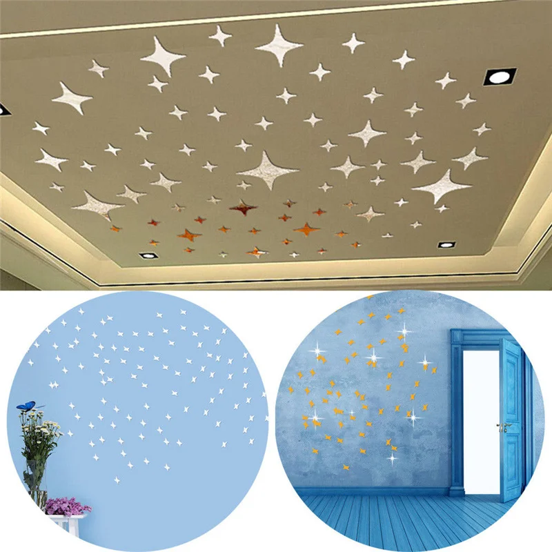 

50PCS 3D Star Acrylic Mirror Wall Sticker Living Room Bed Room Ceiling Mirror Wall Sticker Home Decoration