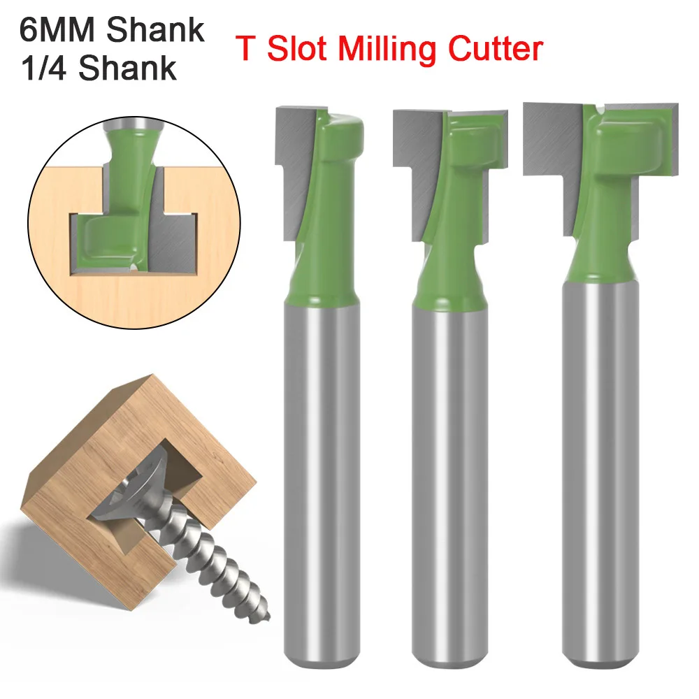 

1pc 6mm 1/4" Shank 6.35mm T Slot Milling Cutter Hex Bolt KeyHole Bits T Slotting Cutter Router Bit Set for Wood Woodworking Tool