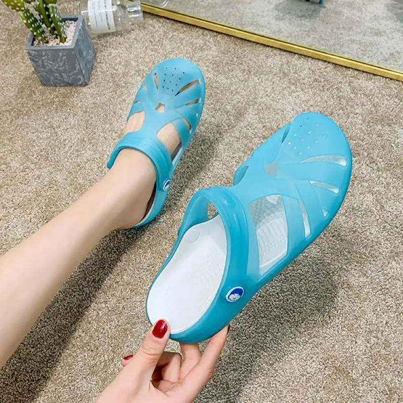 Size 35-40 Womens Sandals Summer Female Garden Shoes Slip-On Clogs Solid Hollow Slippers Soft Bottom Breathable Jelly Zapatos 20