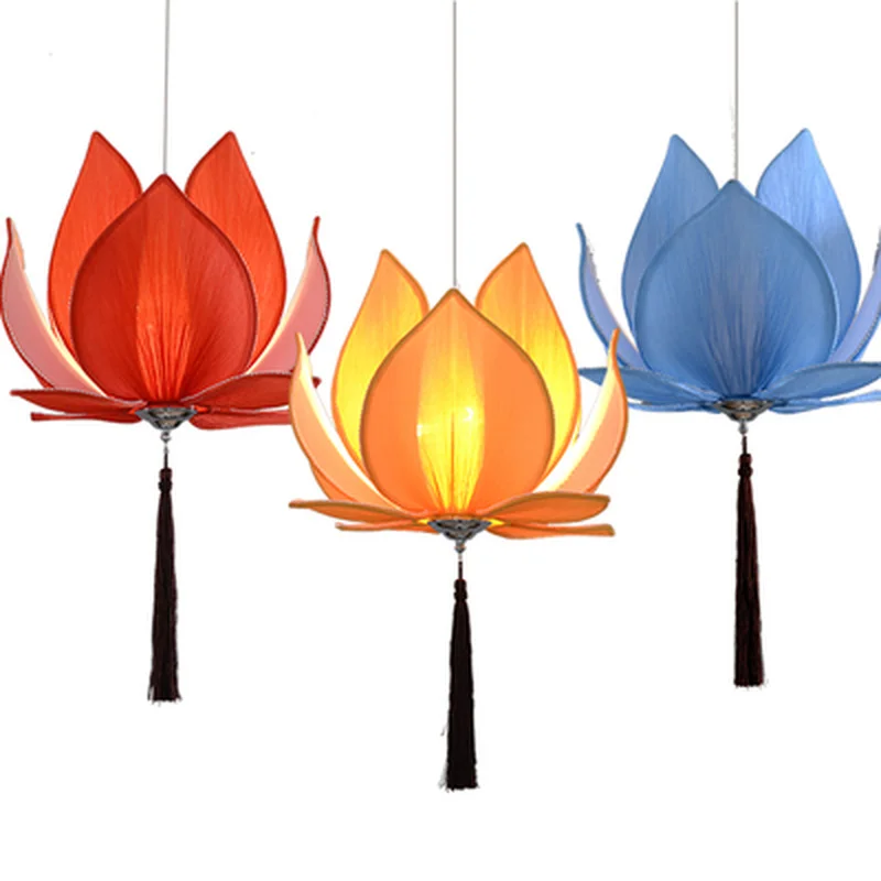 

New Chinese Fabric Zen Chandelier Chandelier Classical Lotus Lamp Temple Hall Living Room Restaurant Restaurant Lighting