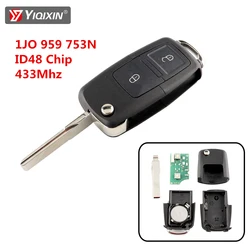 YIQIXN 2 Button Flip Remote Car Key For VW Lupo Bora Passat Polo Golf Beetle Touran Transporter 1JO 959 753N ID48 Chip 433Mhz