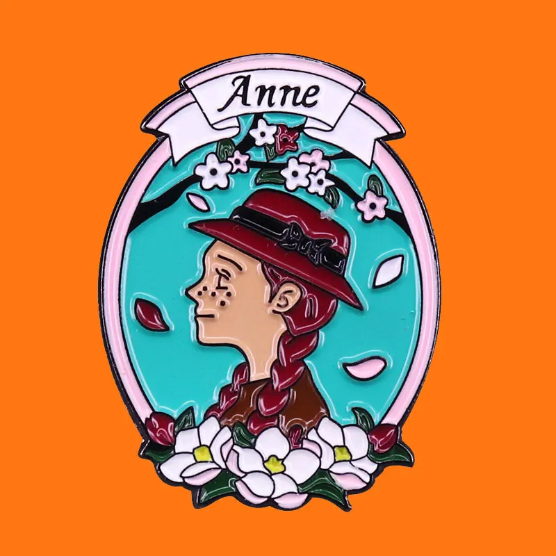 Beautiful Anime Girl Enamel Pins Funny Anne of Green Gables Metal Cartoon Brooch Backpack Lapel Badges Fashion Jewelry Gifts