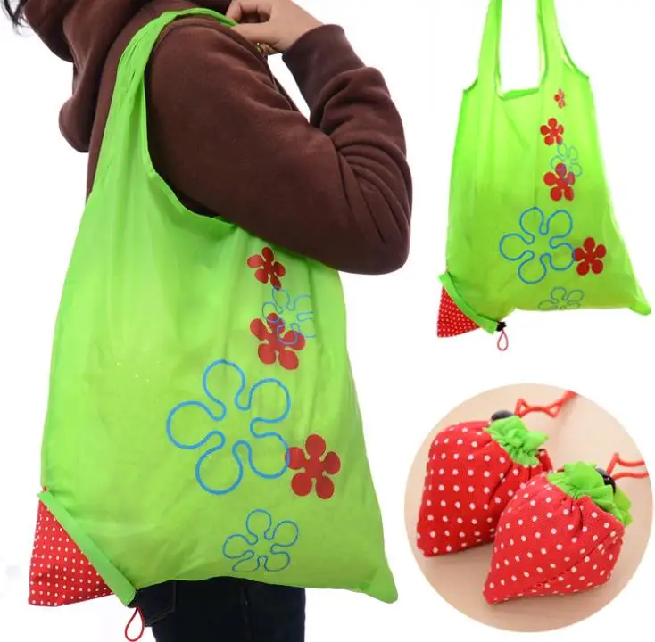 Storage Handbag Strawberry Grapes Pineapple Foldable Shopping Bags Reusable Folding Grocery Nylon Large Bag Random Color  SN689