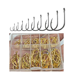 100pc/ Box Fishing Hook Set Carbon Steel Wide Crank Hook Offset Fishhook for Soft Worm Lure Barbed Hook Carp Fishing Hook Tackle