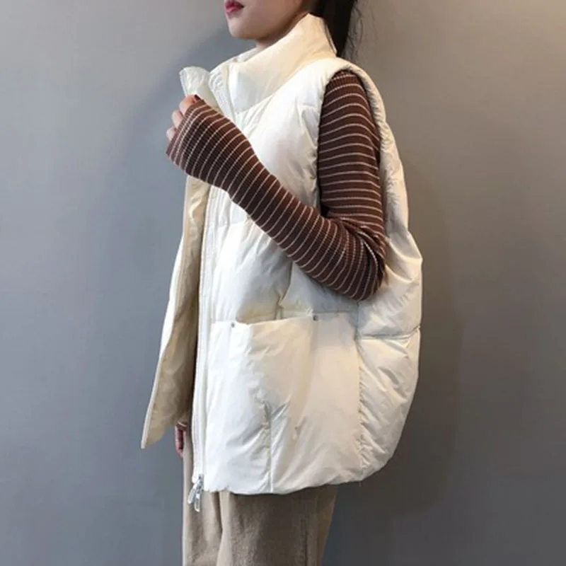 

Spring Slim Duck Down Vest Women Basic Waistcoat Autumn Fashion Short Puffer Jacket Casual Parkas