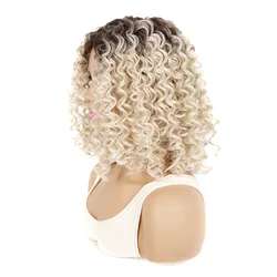 Jeedou Synthetic Short Curly Hair Wig Loose Deep Fluffy Hairstyle Dark Brown Blond Mix Color Wigs For Women