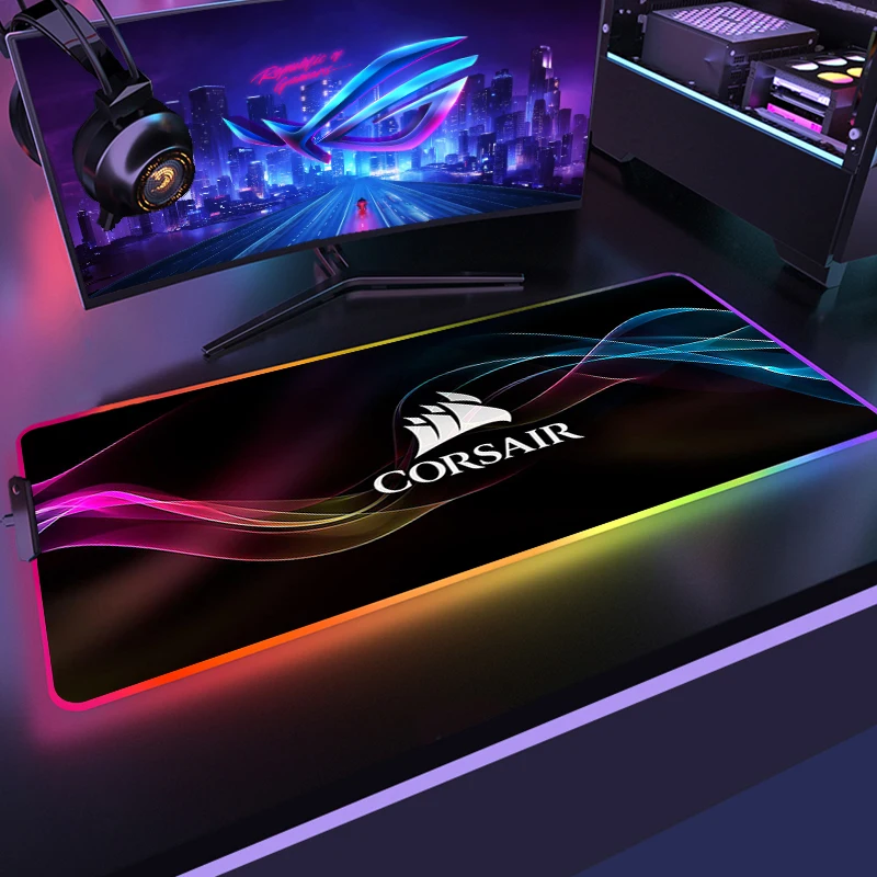 

DIY CORSAIR Logo RGB Large Gaming Mouse Pad Computer PC Carpet Gamer USB Wired LED Lighting Colorful Luminous Mousepad Desk Pad