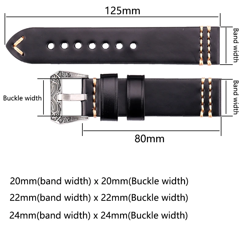 Handmade Watchband 20mm 22mm 24mm Genuien Leather Watch Band Strap 4 Colors Cowhide Watch Accessories Retro Steel Buckle