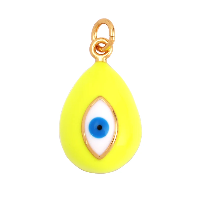 Evil Eye Tropfen-Emaille-Charm, neonrosa, orange, türkis, blaues Öl, tief ausgeschnitten, echt vergoldet, Halskette, Armband, Anhänger M09 M93 – Detail 31