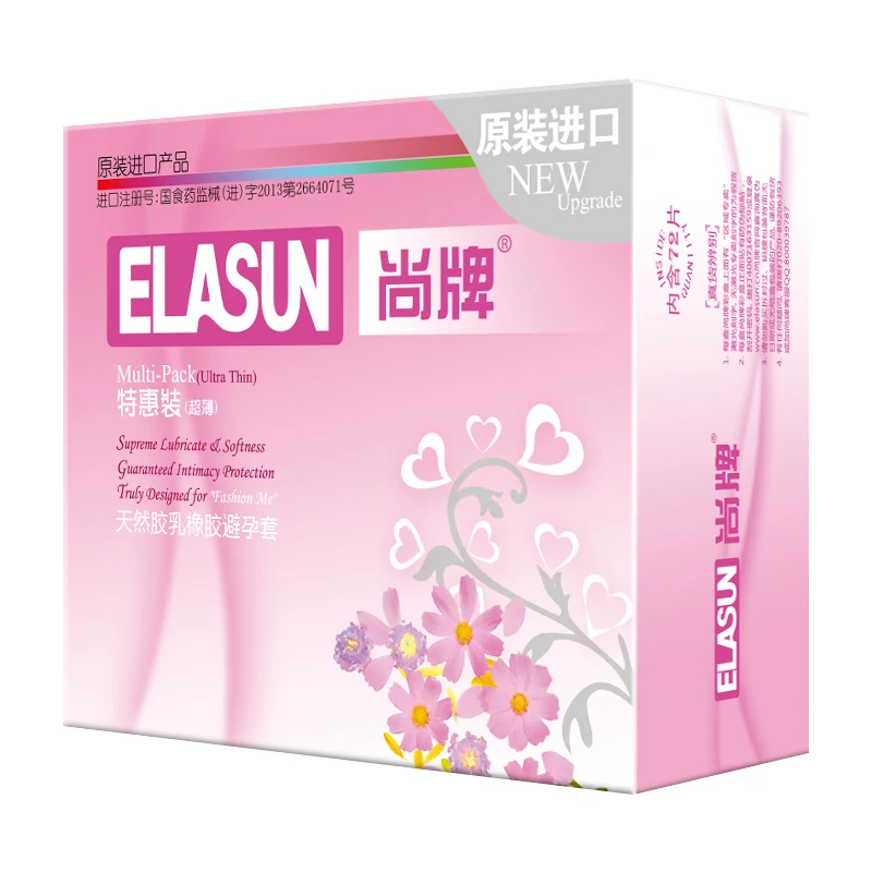 ELASUN Condoms 72pcs/lot Ultra Thin Super Lubricated Cock Penis Condom Contraception Intimate Products Sex Tool For Men Hot Sale